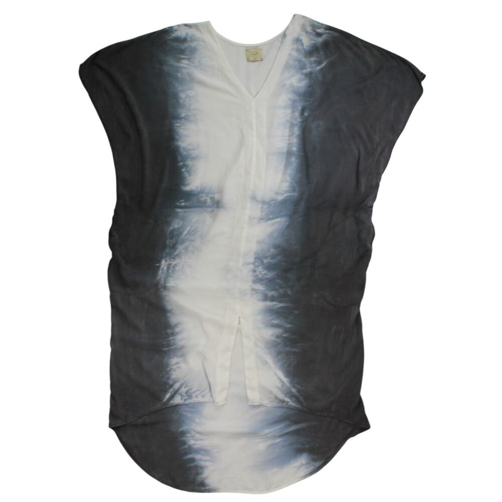 Tina + Jo Gray White Tie Dye Sleeveless Tunic Kaftan Top Small Rayon Hi Low
